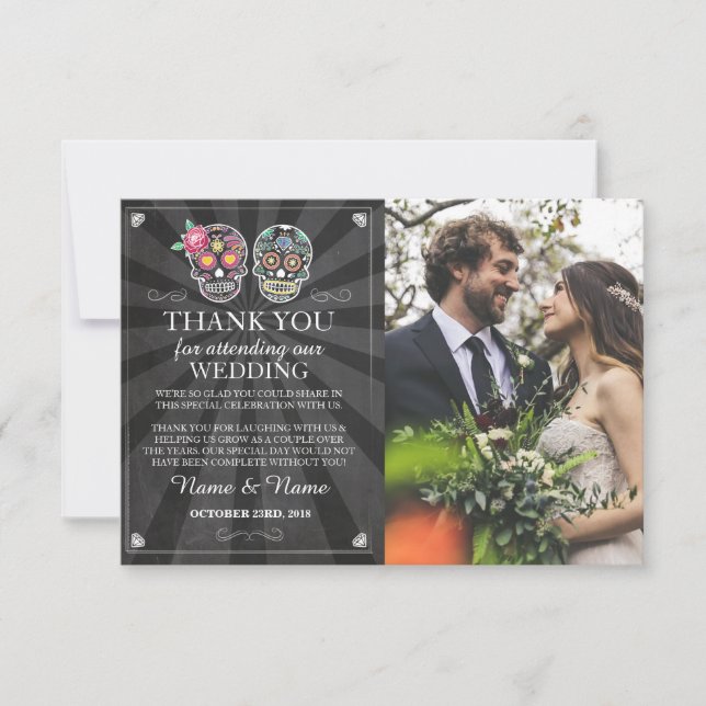 Tarjetas de agradecimiento con calaveras Foto góti (Anverso)