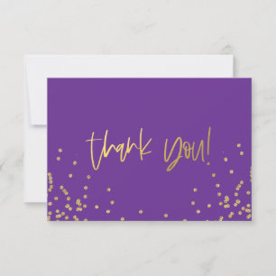 Tarjetas de agradecimiento con confeti púrpura y d