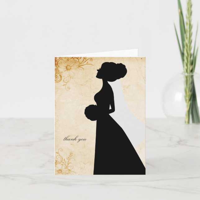 Tarjetas de agradecimiento con silueta de novia ch (Anverso)