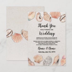 Tarjetas de agradecimiento Conchas Bodas en la pla