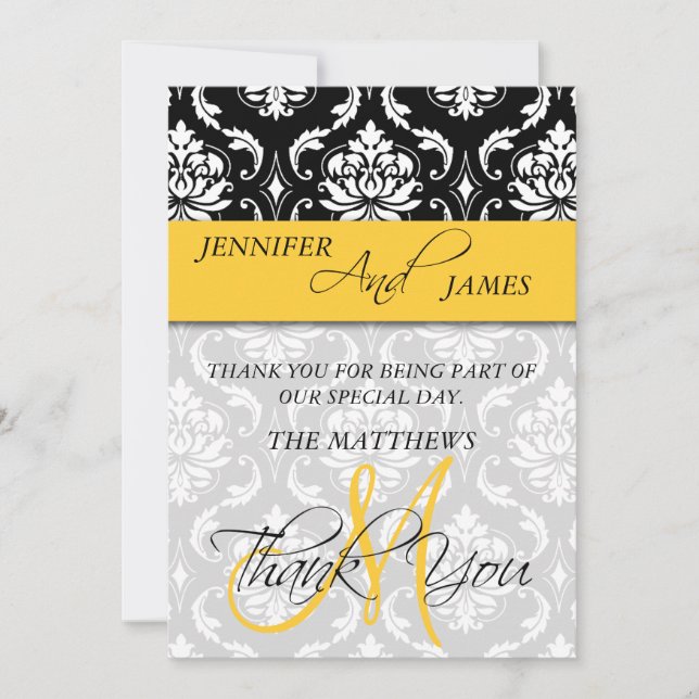 Tarjetas de agradecimiento Damask Monograma Nombre (Anverso)