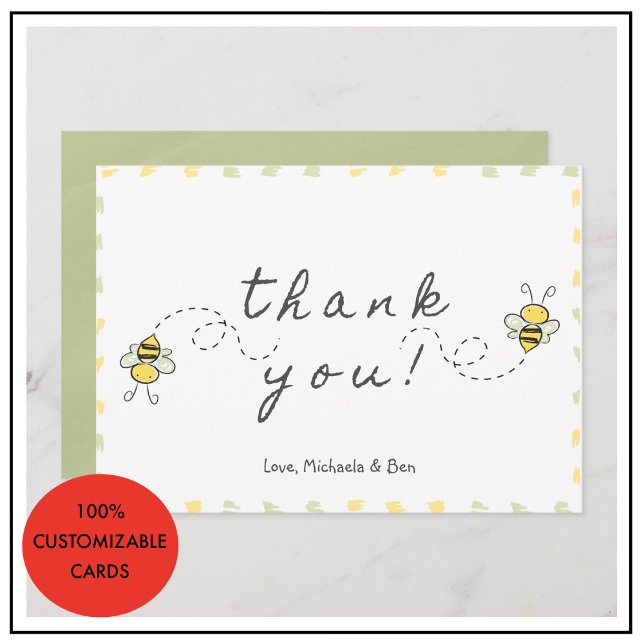 Tarjetas de agradecimiento de abeja, Baby Shower m (Bee thank you cards,Baby Shower Cute gender neutral)