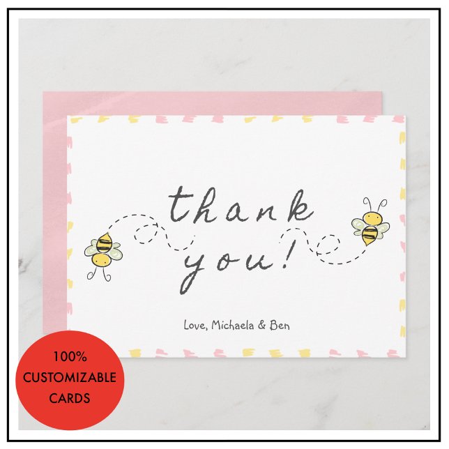 Tarjetas de agradecimiento de abeja, Baby Shower N (Bee thank you cards Baby Shower Cute)