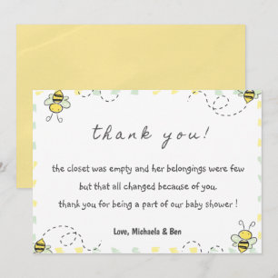 Tarjetas de agradecimiento de abeja, Ducha de bebé