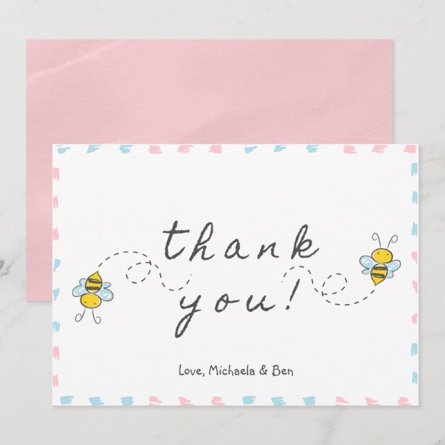 Tarjetas de agradecimiento de abeja, mamá para el  (Anverso / Reverso)