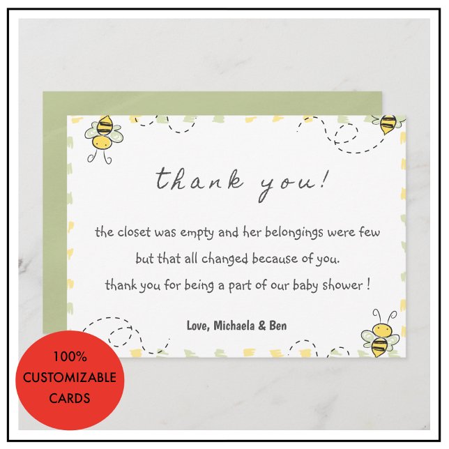 Tarjetas de agradecimiento de abeja, Revelación de (Bee thank you cards,Baby Shower Gender Neutral 1)
