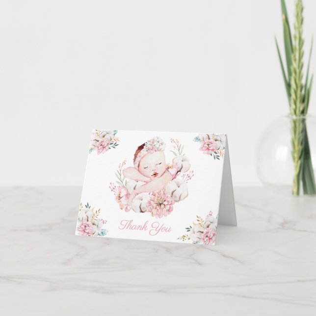 Tarjetas de agradecimiento de acuarela de niña beb (Anverso)