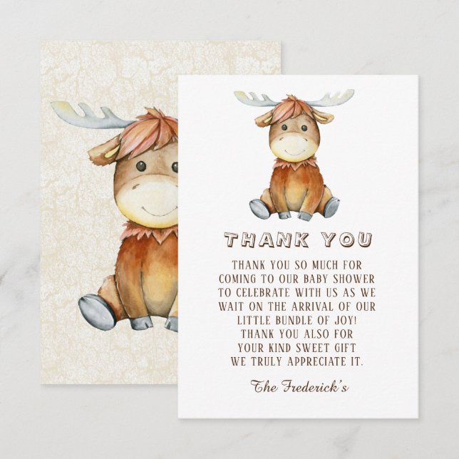 Tarjetas de agradecimiento de baby shower de alce  (Anverso / Reverso)