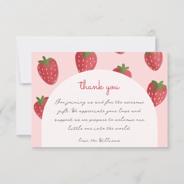 Tarjetas de agradecimiento de Baby Shower Strawber (Anverso)