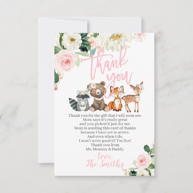 Tarjetas de agradecimiento de Baby Shower Woodland (Anverso)