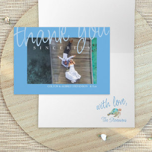 Tarjetas de agradecimiento de boda azul tropical