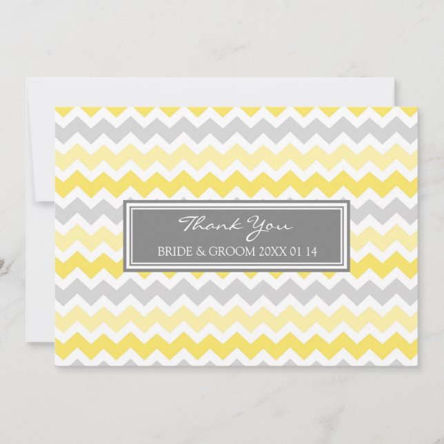 Tarjetas de agradecimiento de boda Chevron Amarill (Anverso)
