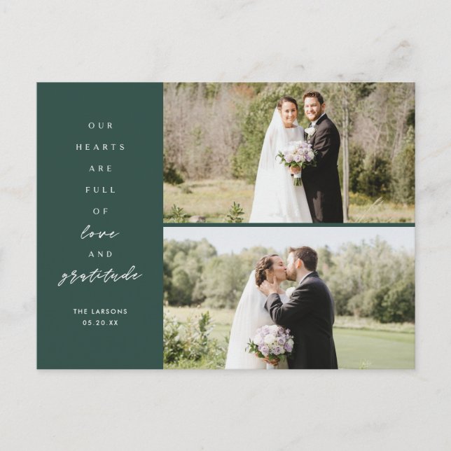 Tarjetas de agradecimiento de boda con dos fotos H (Anverso)