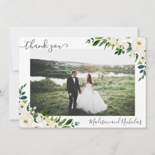 Tarjetas de agradecimiento de boda con flores blan
