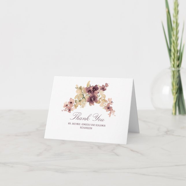 Tarjetas de agradecimiento de boda con flores de a (Anverso)