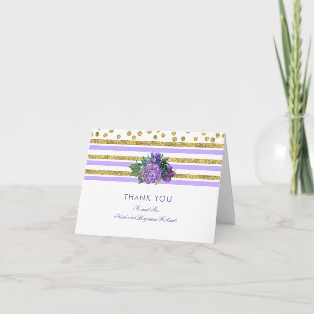 Tarjetas de agradecimiento de boda con flores dora (Anverso)