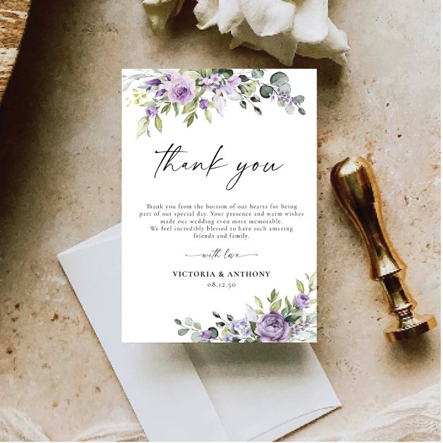 Tarjetas de agradecimiento de boda con flores mora (Subido por el creador)