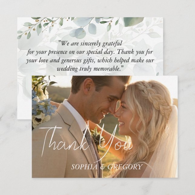 Tarjetas de agradecimiento de boda con foto botáni (Anverso / Reverso)