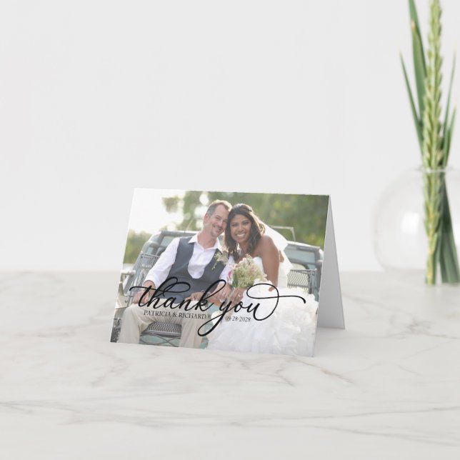 Tarjetas de agradecimiento de boda con foto de cal (Anverso)