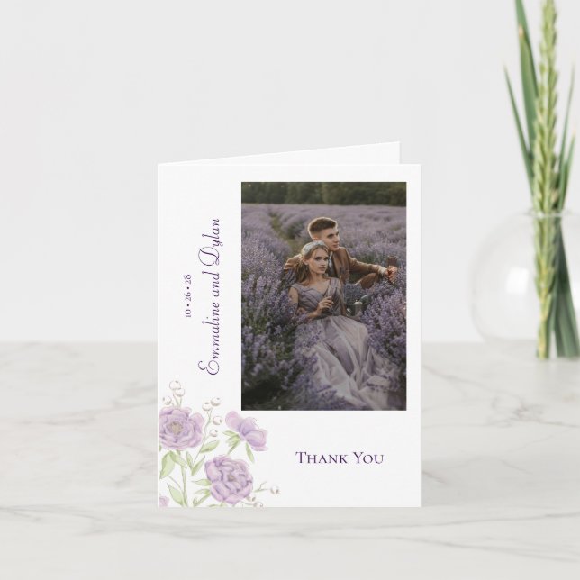Tarjetas de agradecimiento de boda con foto de ros (Anverso)