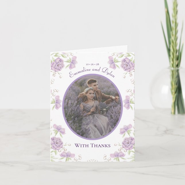 Tarjetas de agradecimiento de boda con foto de ros (Anverso)