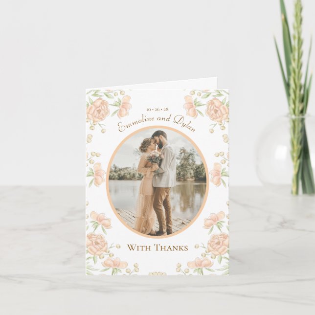 Tarjetas de agradecimiento de boda con foto de ros (Anverso)