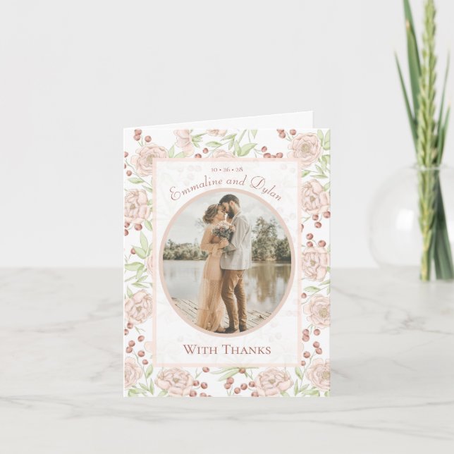 Tarjetas de agradecimiento de boda con foto de ros (Anverso)