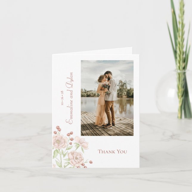 Tarjetas de agradecimiento de boda con foto de ros (Anverso)