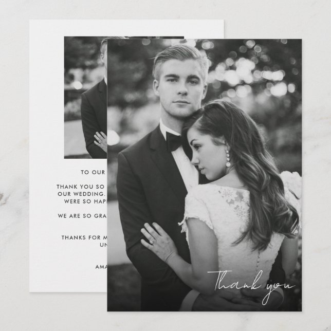 Tarjetas de agradecimiento de boda con foto en bla (Anverso / Reverso)