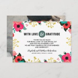 Tarjetas de agradecimiento de boda con foto floral
