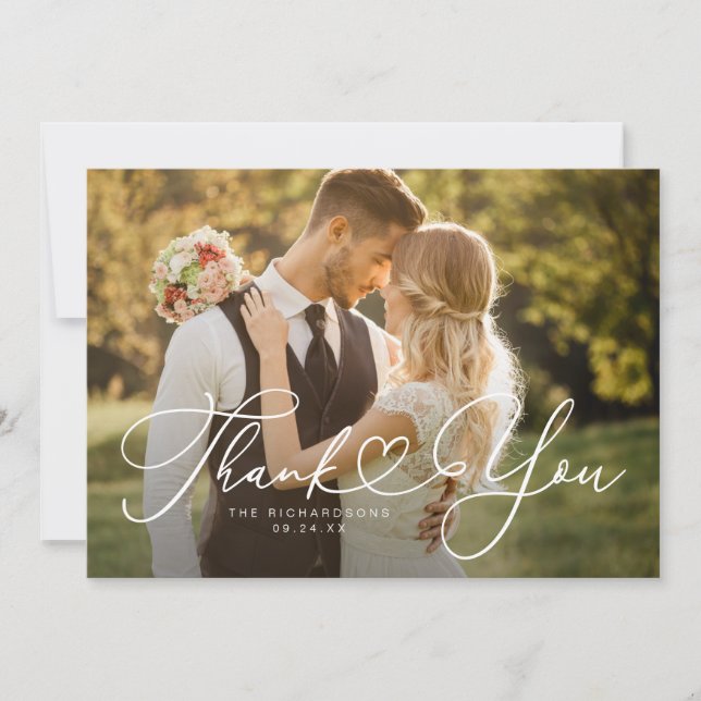 Tarjetas de agradecimiento de boda con foto Script (Anverso)