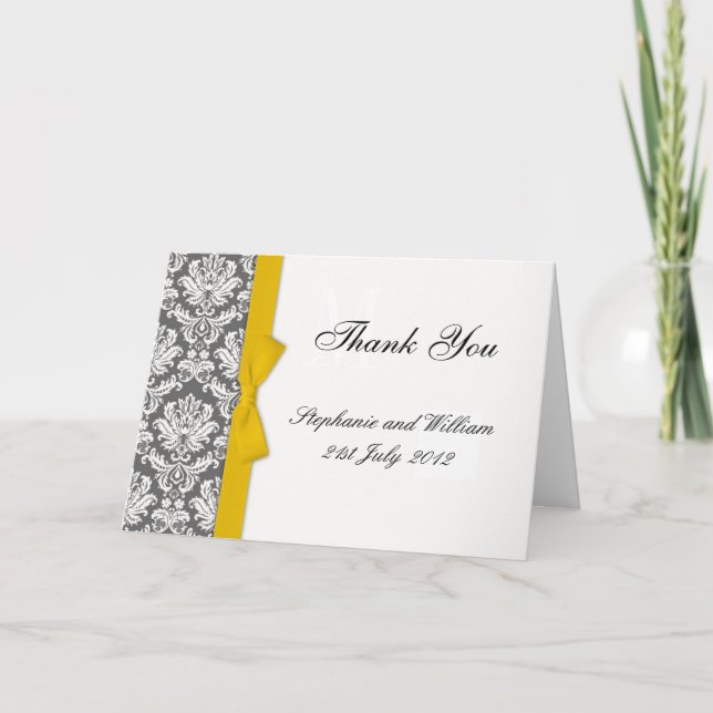 Tarjetas de agradecimiento de boda con lazo amaril (Anverso)