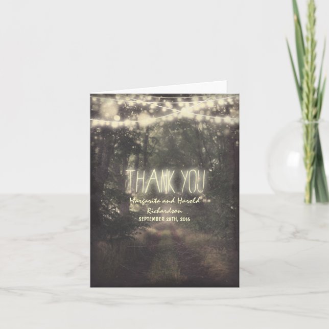 tarjetas de agradecimiento de boda con luces y árb (Anverso)