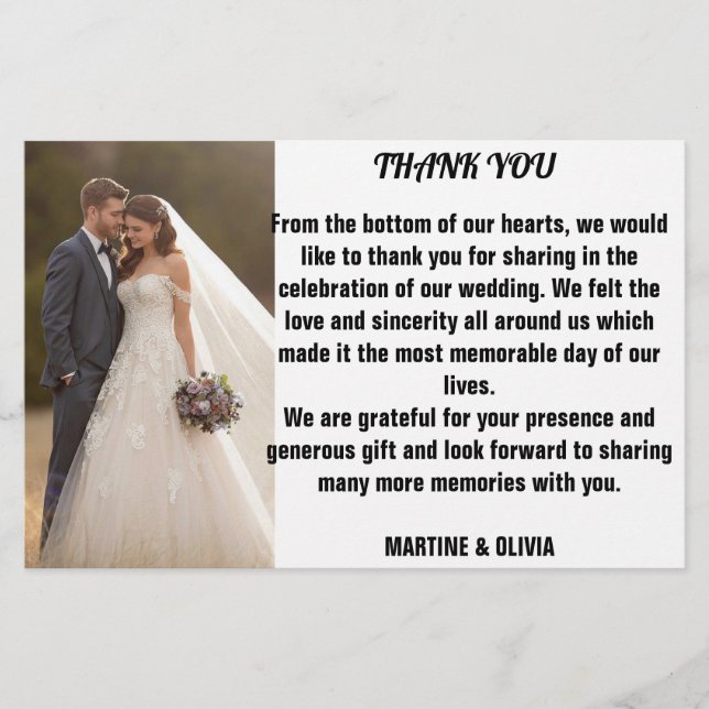 Tarjetas de agradecimiento de boda con mensaje (Anverso)