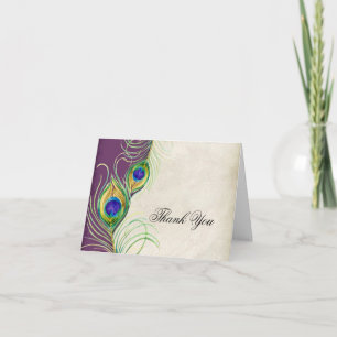Tarjetas de agradecimiento de boda con plumas de p