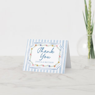 Tarjetas de agradecimiento de boda con rayas azule