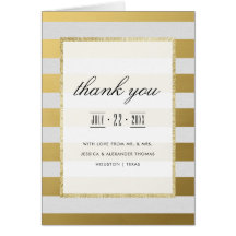 Tarjetas de agradecimiento de boda con rayas dorad