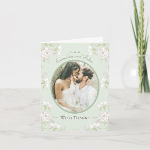 Tarjetas de agradecimiento de boda con rosas blanc