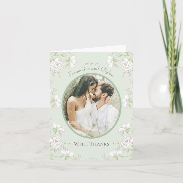 Tarjetas de agradecimiento de boda con rosas blanc (Anverso)