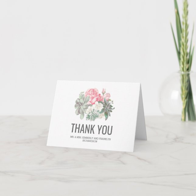 Tarjetas de agradecimiento de boda con suculentas  (Anverso)