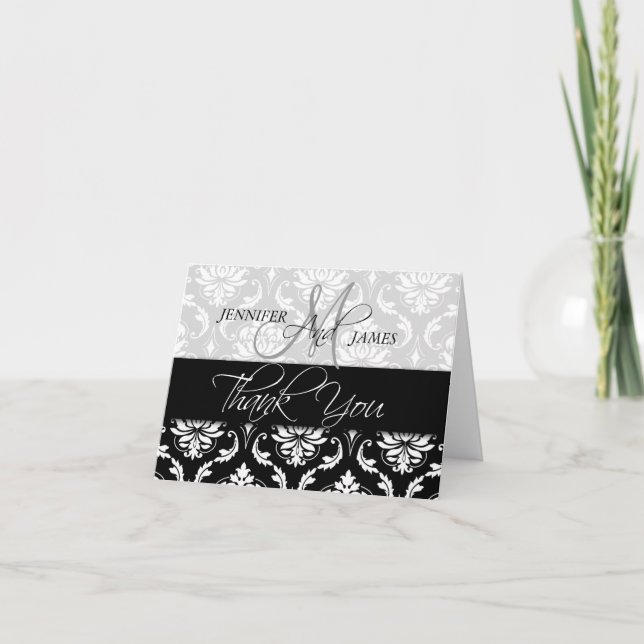 Tarjetas de agradecimiento de boda damasco monogra (Anverso)