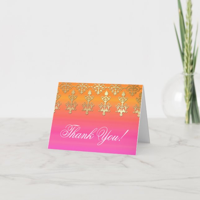 Tarjetas de agradecimiento de boda Damask Indio Do (Anverso)