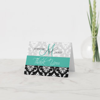 Tarjetas de agradecimiento de boda Damask Monogram