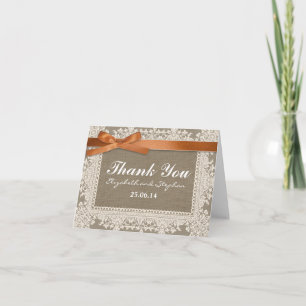 tarjetas de agradecimiento de boda de arpillera en
