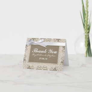 tarjetas de agradecimiento de boda de arpillera en