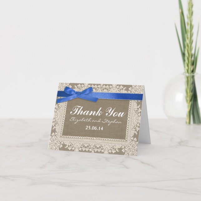 tarjetas de agradecimiento de boda de arpillera en (Anverso)