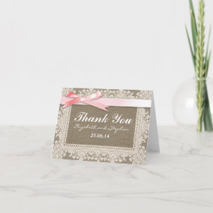 tarjetas de agradecimiento de boda de arpillera en