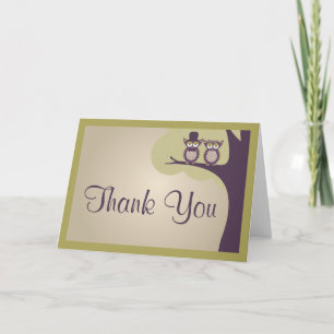 Tarjetas de agradecimiento de boda de búho lindo