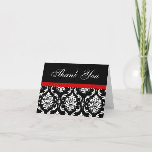 Tarjetas de agradecimiento de boda de damasco rojo