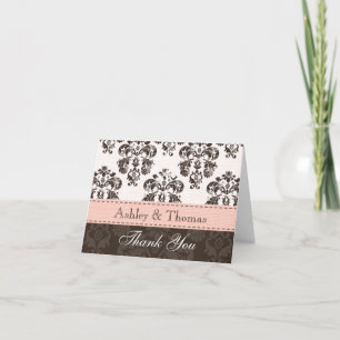 Tarjetas de agradecimiento de boda de damasco rosa